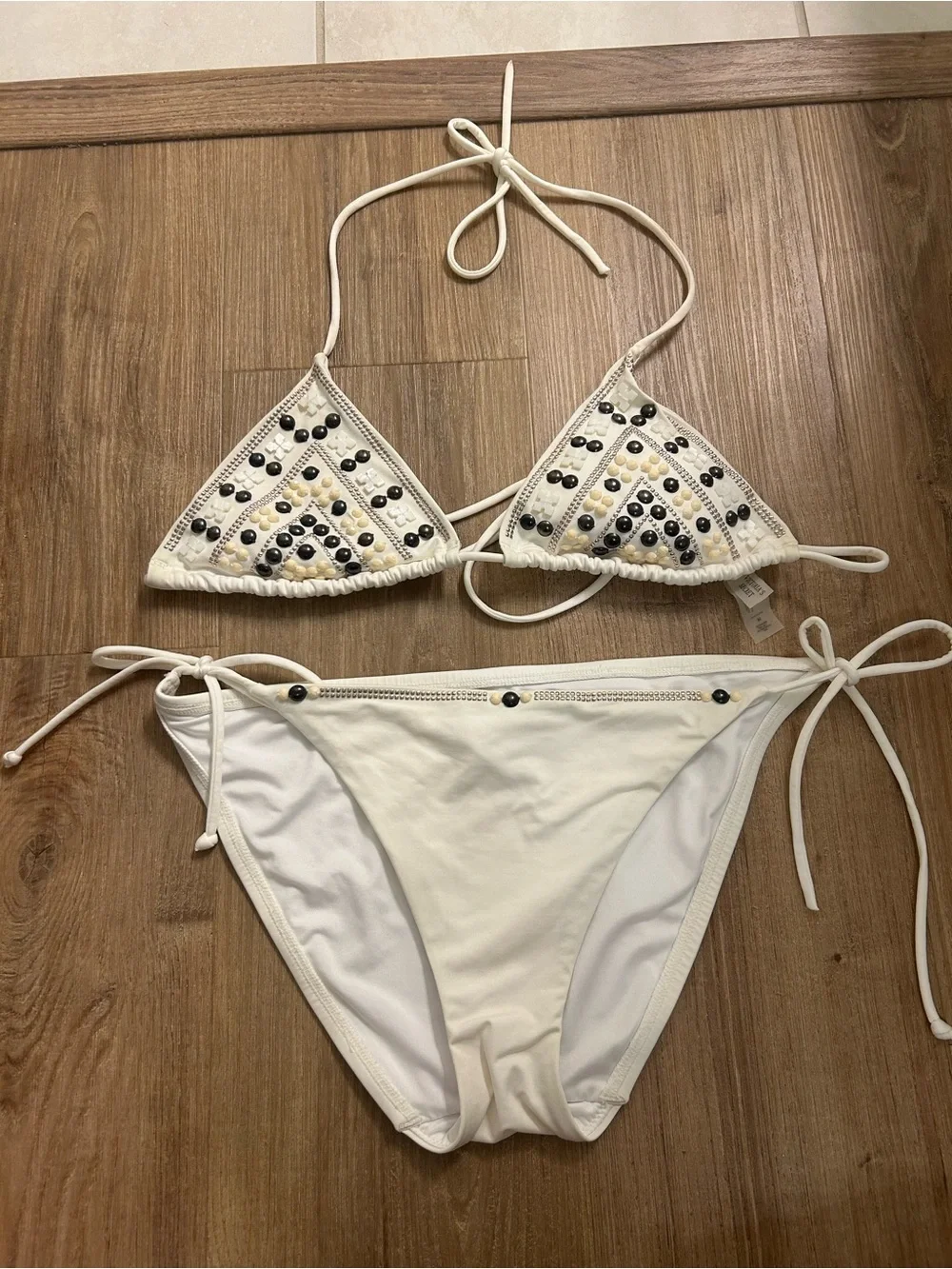 Victoria’s Secret White Beaded Triangle Bikini Set